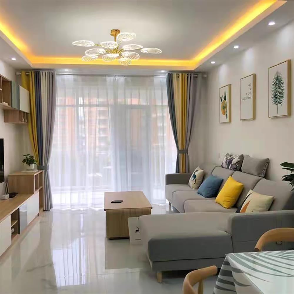 41 Inch 11 Lights LED Ceiling Light Fixture,55W Ceiling Lights Flush Mount Chandelier Gold Indoor Lighting for Living Room,Bedroom,3000K-6000K Adjustable Leaf Shape Close to Ceiling Light