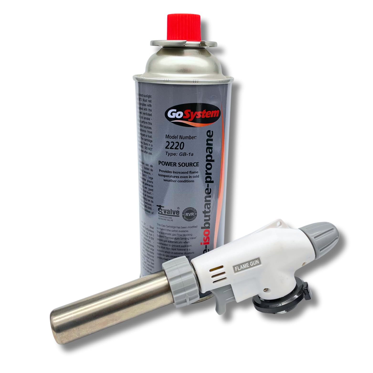 AirTech-UK Kitchen Blow Torch with Gosystem 227g Butane-IsoButane Propane Gas Cartridge - Culinary Torch for Precision Cooking, BBQ, and Outdoor Adventures