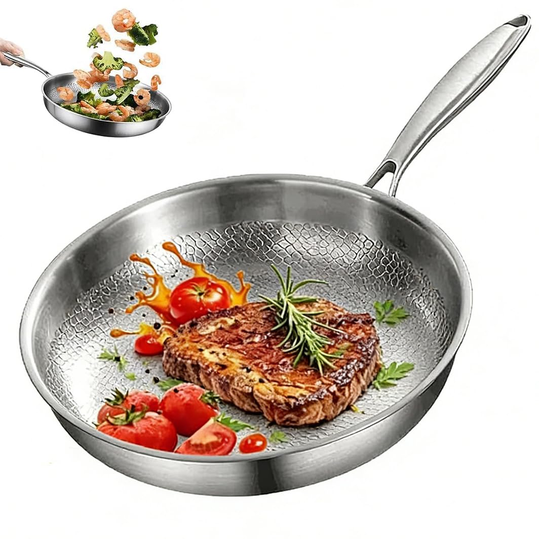SANTUO Titan Bratpfanne, Titanium Pfanne Unbeschichtet, Titanium Hammered Pan Pro mit Deckel, Antihaft Titanpfanne 26/28/30/32 cm for Cooking, Multifunctional Pots and Pans, Ohne Abdeckung, 28cm