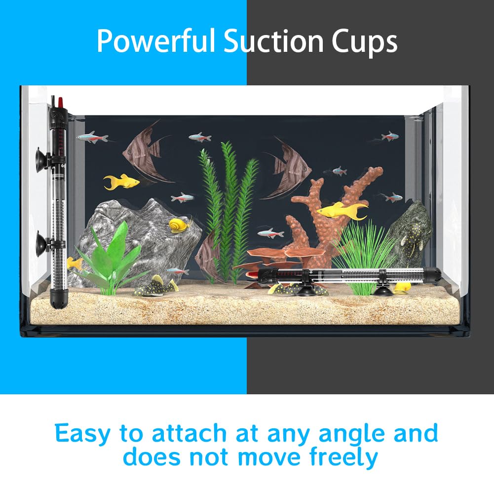 Chauffage d'aquarium 300W 300 L, Tige chauffante pour Aquarium à température réglable avec ventouses, Tige chauffante pour Aquarium avec 3 Autocollants thermomètre