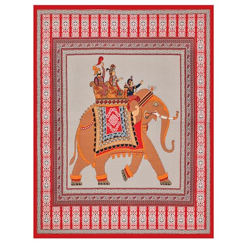 Image of Premium Rajasthani Jaipuri Traditional Sanganeri Elephant Print 144 TC 100% Pure Cotton Single Size Bedsheet with one Pillow Covers