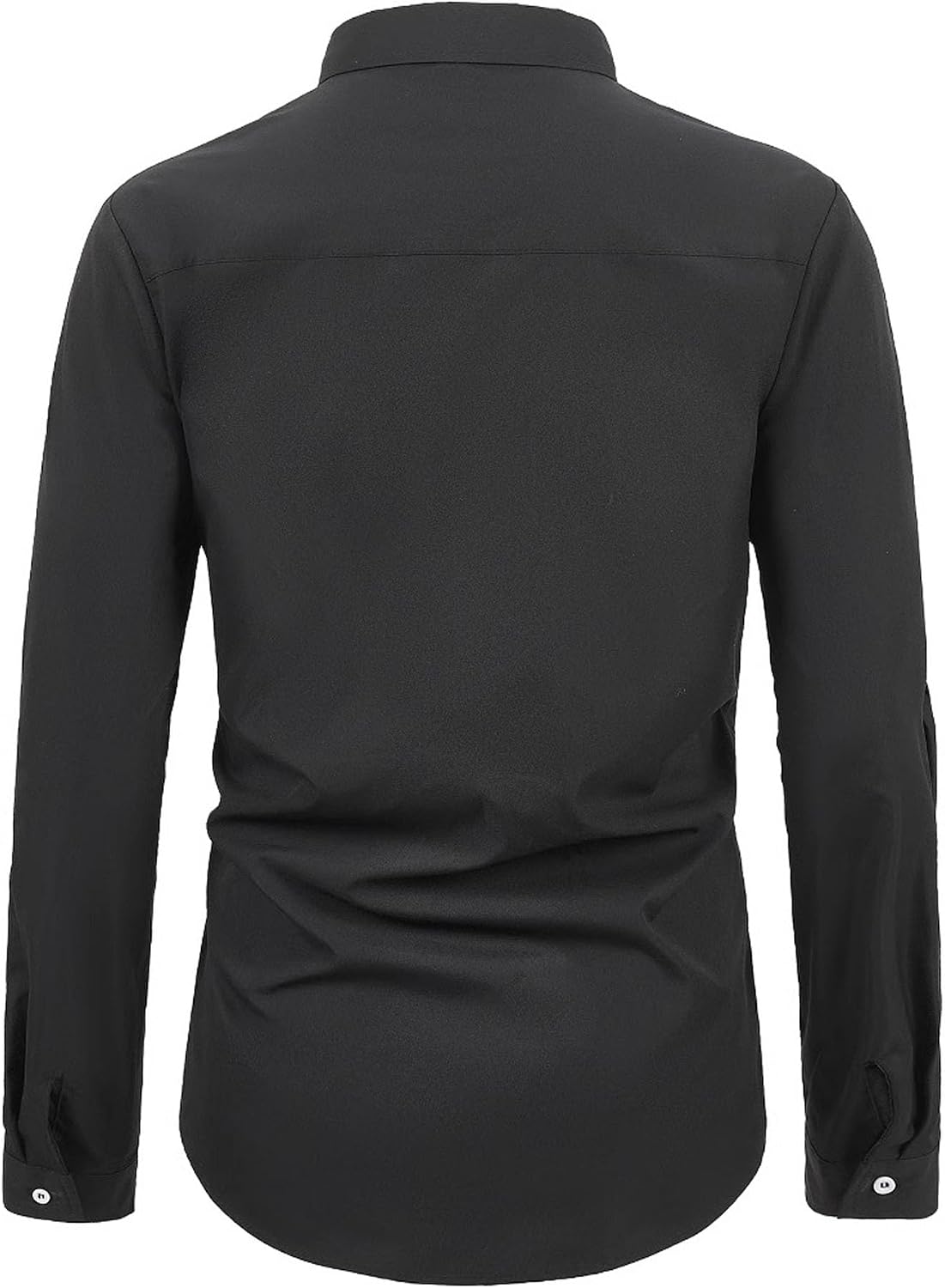 DGHM-JLMY Men's Double-Breasted Fake Two-Piece Everted Placket Shirt Solid Personality British Style Fake 2 Piece Shirts (Black,Medium)