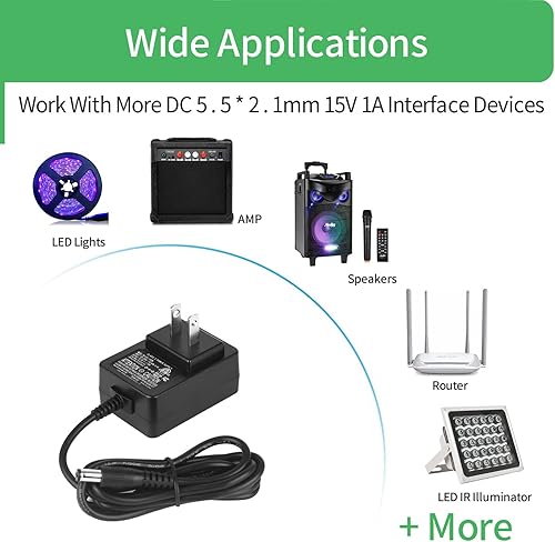Miniatura 8 de Security-01 Paquete de 2 adaptadores de fuente de alimentación de CA a CC 15V 1A, enchufe de 0.217 in x 0.083 in