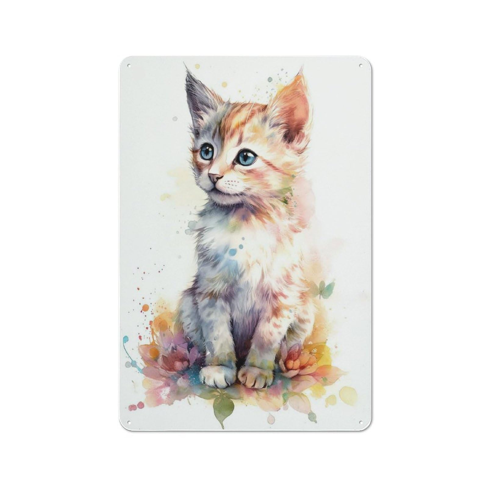 Junmoney Style-7 Metal Sign 30X20cm With Watercolor Manx Cat Kitten For Workshop Wall, Rustic Decor, Wall Decoration For Workshops And Hobby Rooms