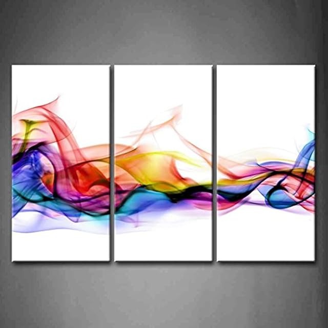 3 Panel Wall Art Fresh Look Color Abstract Smoke Colorful White Background Painting Pictures Print On Canvas Abstract The Picture For Home Modern Decoration Piece Wooden Frame Ready To Hang