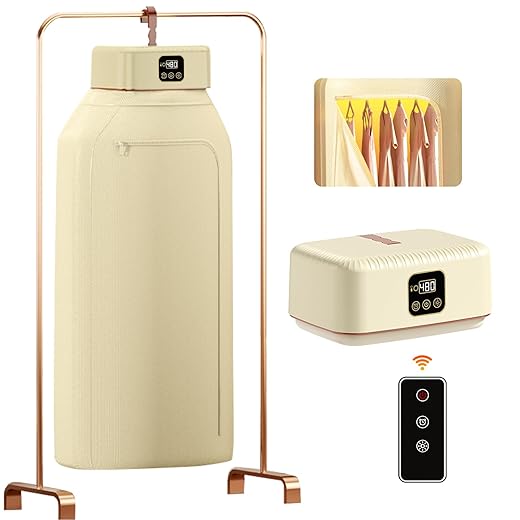 Portable Clothes Dryer, 8H Timer, w/Remote Control & Dry Bag, Mini Compact Foldable Fast Electric Dryer Machine for Laundry, Travel, Apartment, RV, Dorm, Quiet 45dB, Energy Save, 600W