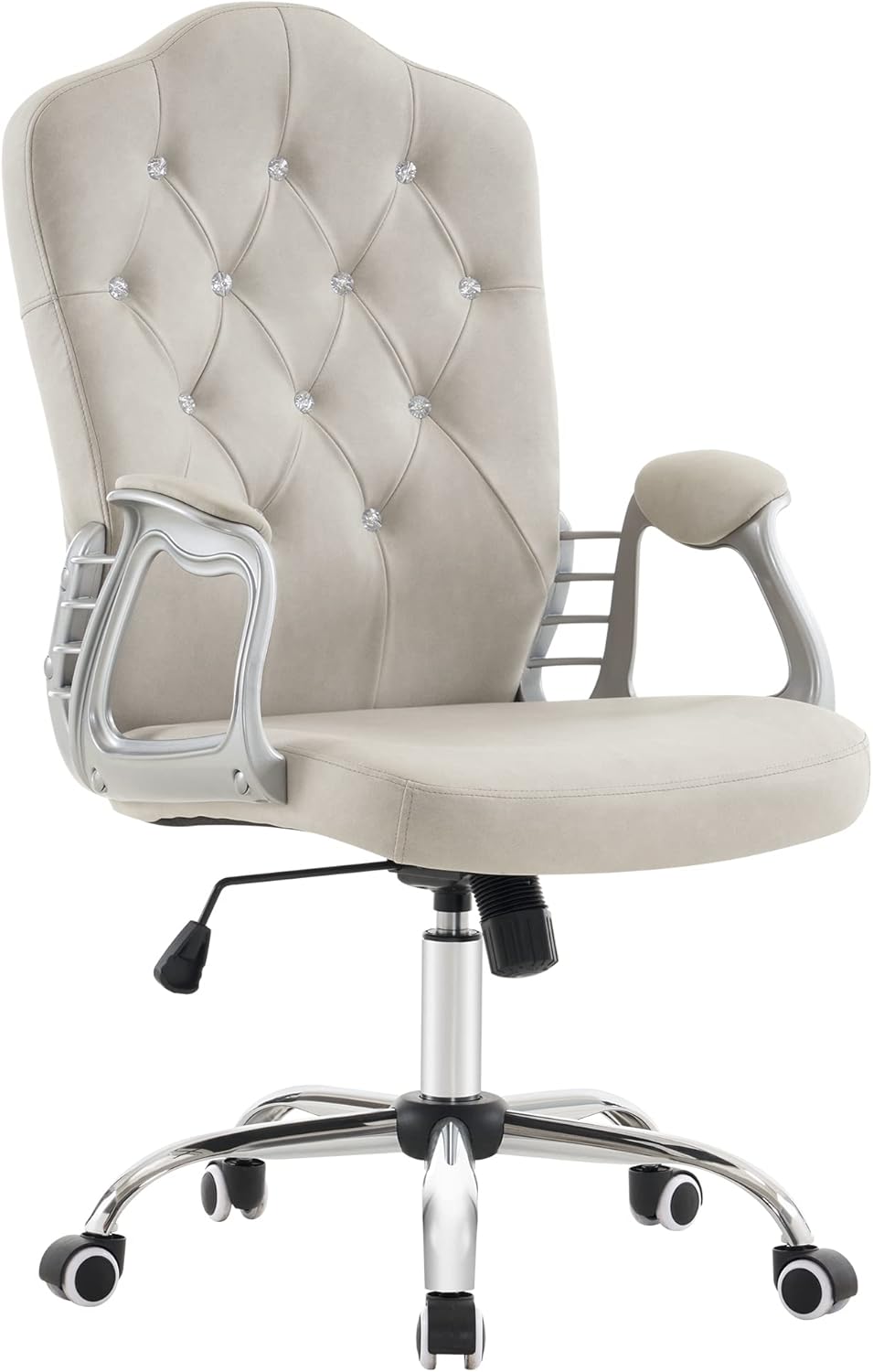 BarberPub Adjustable Home Office Chair, Makeup Vanity Lumbar Support Work Chair, Cute Swivel Rolling Nail Station, Ergonomic with Armrest, Computer Task Armchair with Metal Base 3535 (Grey)