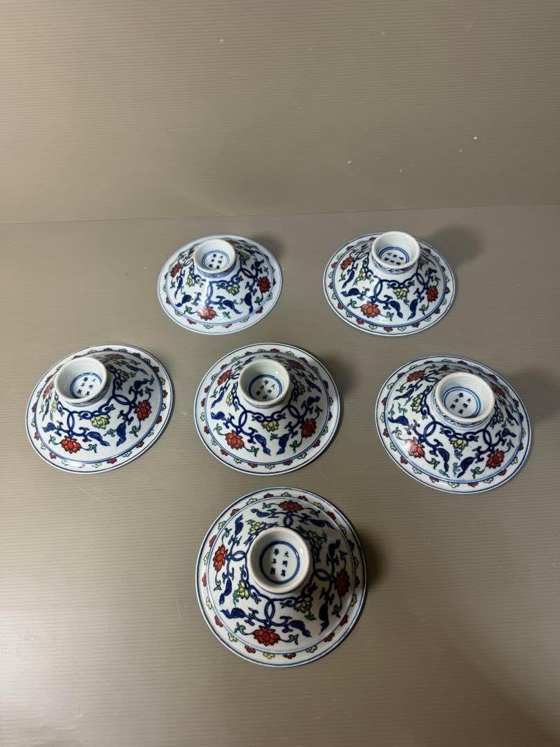 2368 中国骨董 大明萬暦年製銘4客 大明嘉靖年製銘2客 鯉文 鉢 合計6客