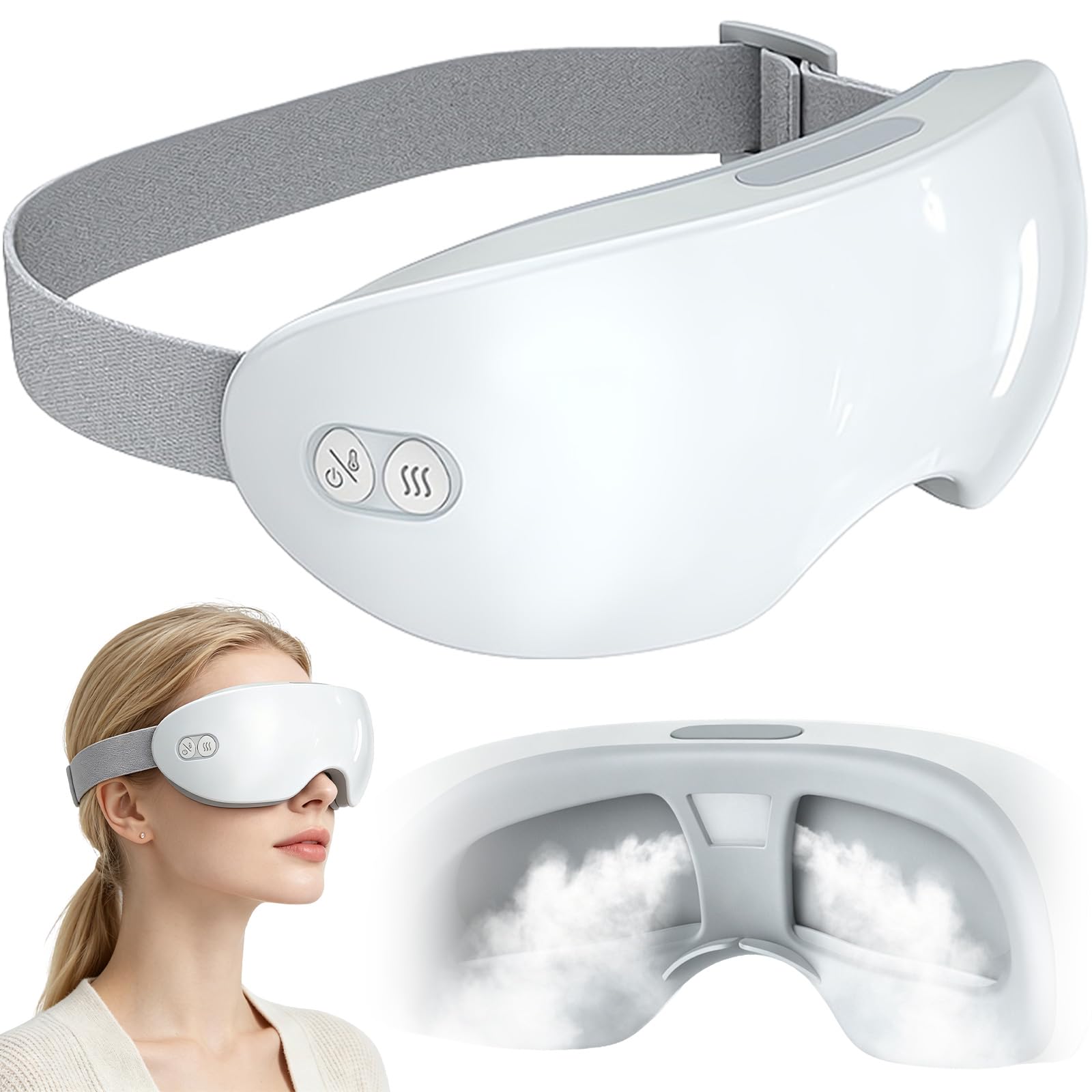Masque Chauffant Sans Fil, Massage, Masseur Oculaire avec Chaleur, Masque Yeux, Réduit la Fatigue Oculaire Améliorent le Sommeil, Migraine, Compresse Chaude Lavable, Cadeaux pour Femme et Homme