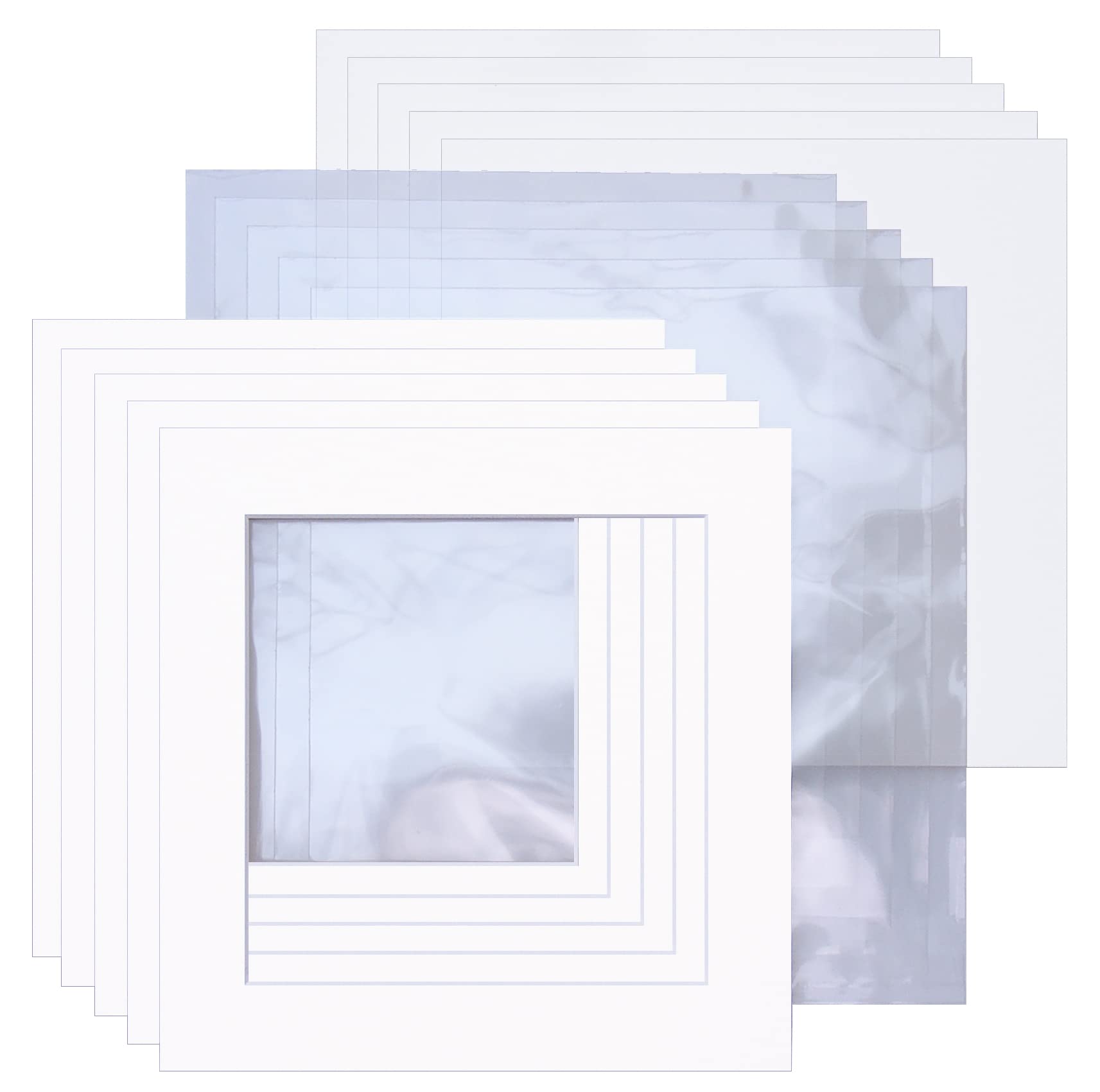 Picture Mounts with Backs & Bags, Frame Size 10 x 10, Choice of Picture Size and Colour, Pack of 5 [Soft White/Off-White, 10 x 10 to fit 8 x 8]