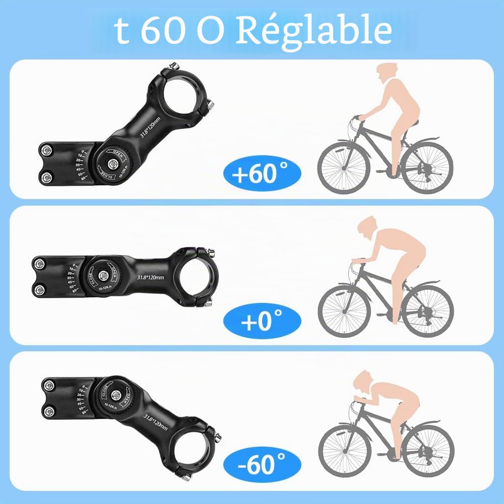 Potence réglable pour VTT 25,4 mm 31,8 mm, ± 60 degrés en alliage d' aluminium, potence de guidon courte pour VTT, vélo de route, BMX, cyclisme ( 31,8 x 110 mm Potence réglable pour VTT 25,4 mm 31,8 mm, ± 60 degrés en alliage d' aluminium, potence de guidon courte pour VTT, vélo de route, BMX, cyclisme ( 31,8 x 110 mm