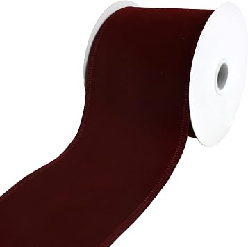 Homeford Christmas Velvet Wired Edge Ribbon, 4-inch, 10-Yard, Burgundy