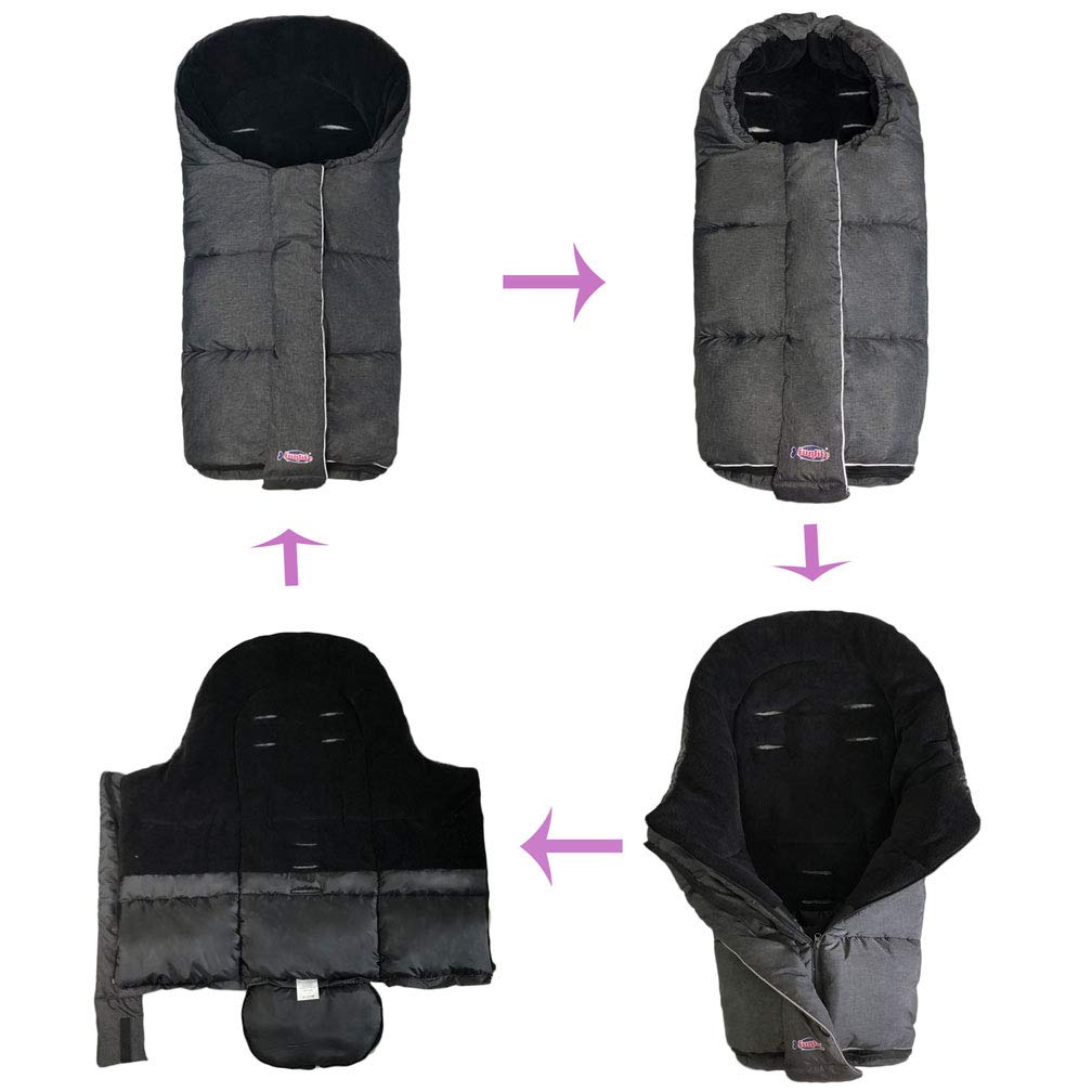 Saco impermeable para cochecito de bebé, diseño alemán, doble cremallera frontal para cochecito de bebé, color negro