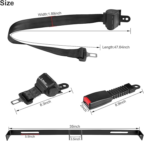 Miniatura 4 de Roykaw Kit de soporte de cinturones de seguridad para carrito de golf EZGO, Club Car, Yamaha 42 pulgadas, cinturones de seguridad retráctiles