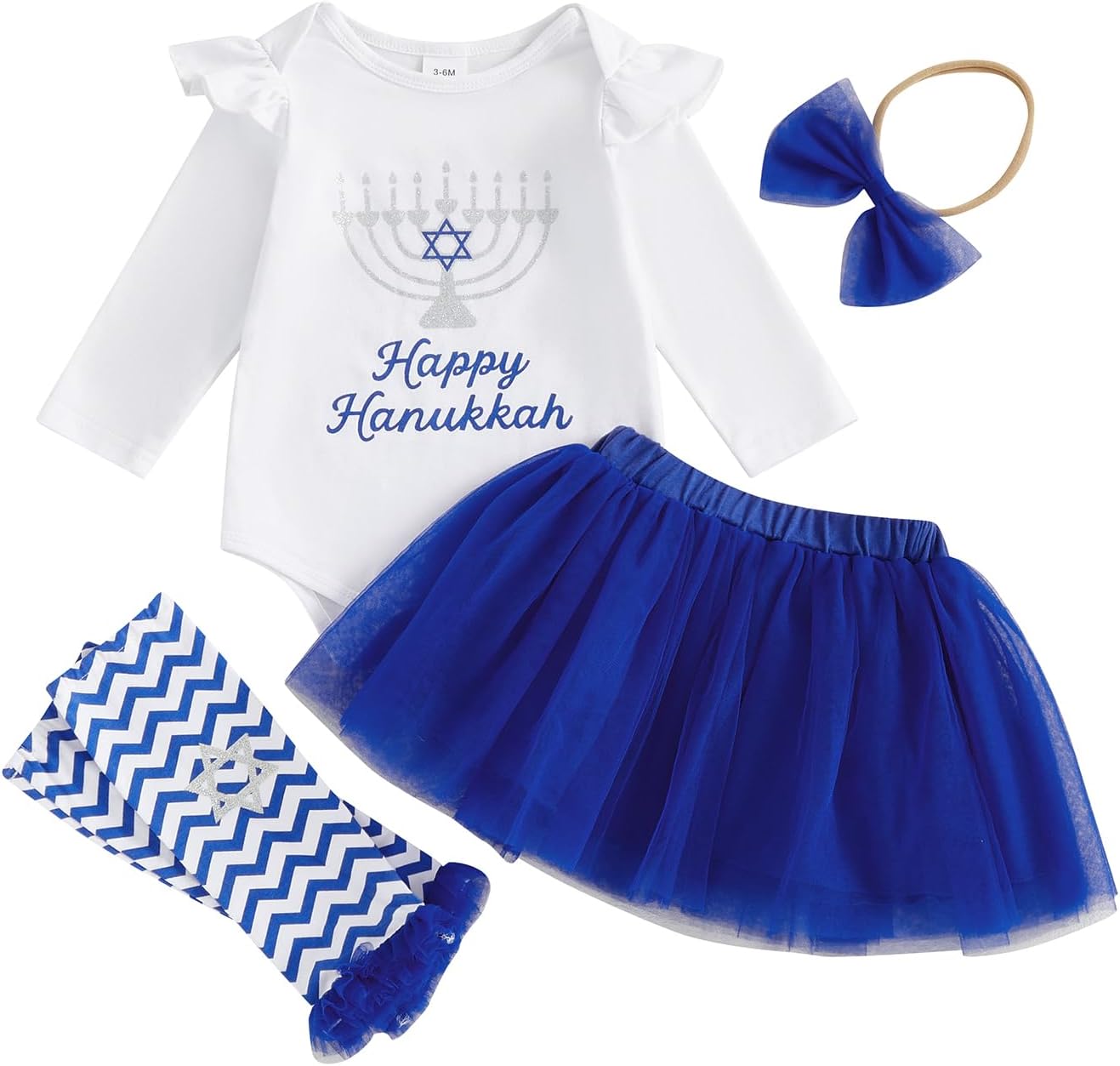 Baby Girl Hanukkah Outfit Long Sleeve Romper Tulle Skirt Headband Leg Warmers Set Newborn Chanukah Clothes Baby Girl Hanukkah Outfit Long Sleeve Romper Tulle Skirt Headband Leg Warmers Set Newborn Chanukah Clothes