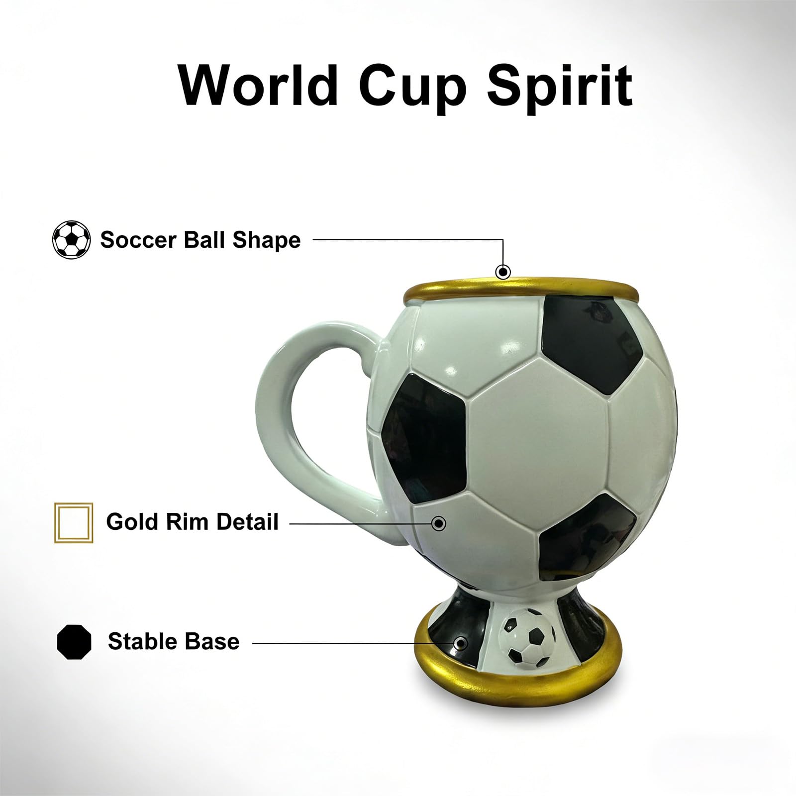 Taza térmica deportiva con forma de balón de fútbol, perfecta para oficinas y uso doméstico, taza interior de acero inoxidable, taza deportiva de resina con mango ergonómico y acero inoxidable