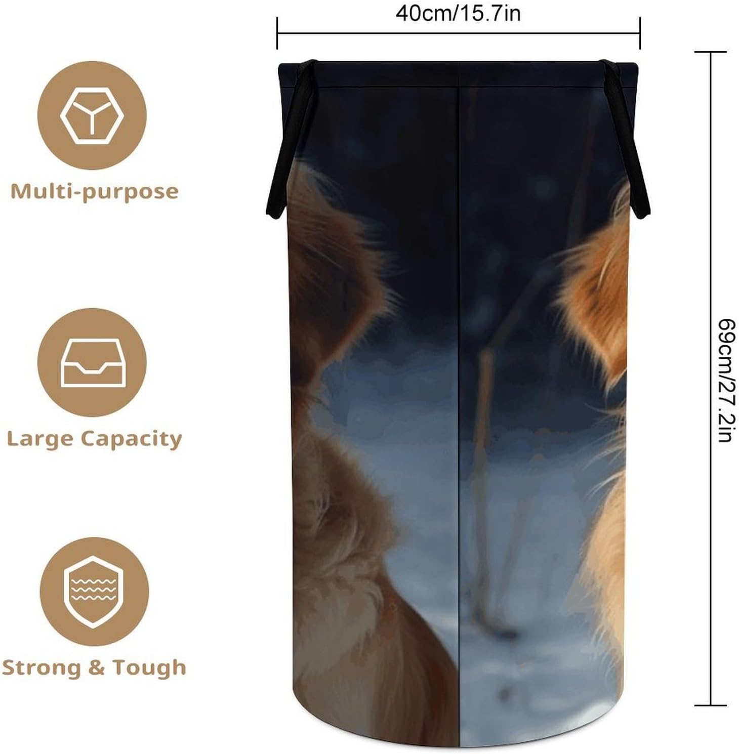 Golden Retriever Laundry Hamper with Handles Waterproof Collapsible Laundry Basket Large Lightweight Round Dirty Clothes Hamper for Home Dorm Bathroom Decor