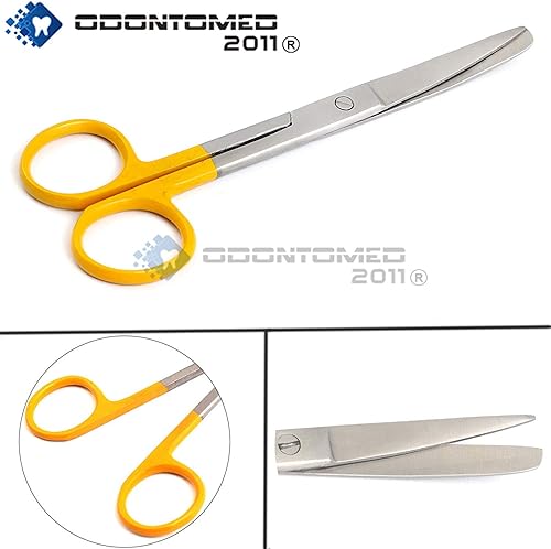 Miniatura 9 de OdontoMed2011® Lote de 8 tijeras de funcionamiento, afiladas/romas, curvas, mango recubierto de color mixto de 5.5 pulgadas