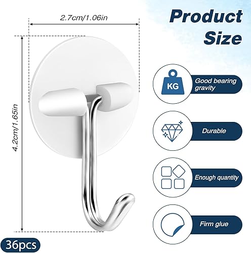 Miniatura 2 de 36 ganchos de techo adhesivos redondos de plástico pequeños blancos para colgar en la pared, gancho autoadhesivo blanco, gancho autoadhesivo, gancho