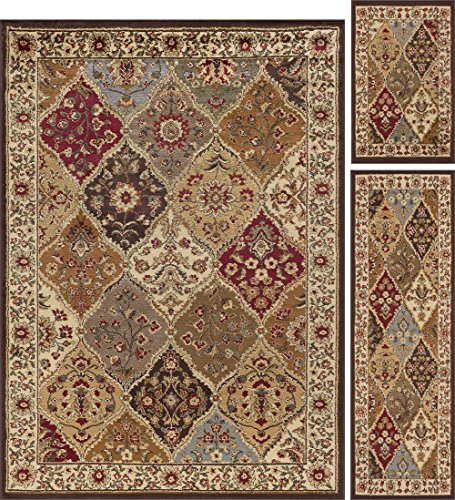 Universal Rugs 105120 Multi 3 Pc. Set 5-Feet By 7-Feet, 20-Inch By 60-Inch And 20-Inch By 32-Inch Area Rug, 3-Piece #TOP2