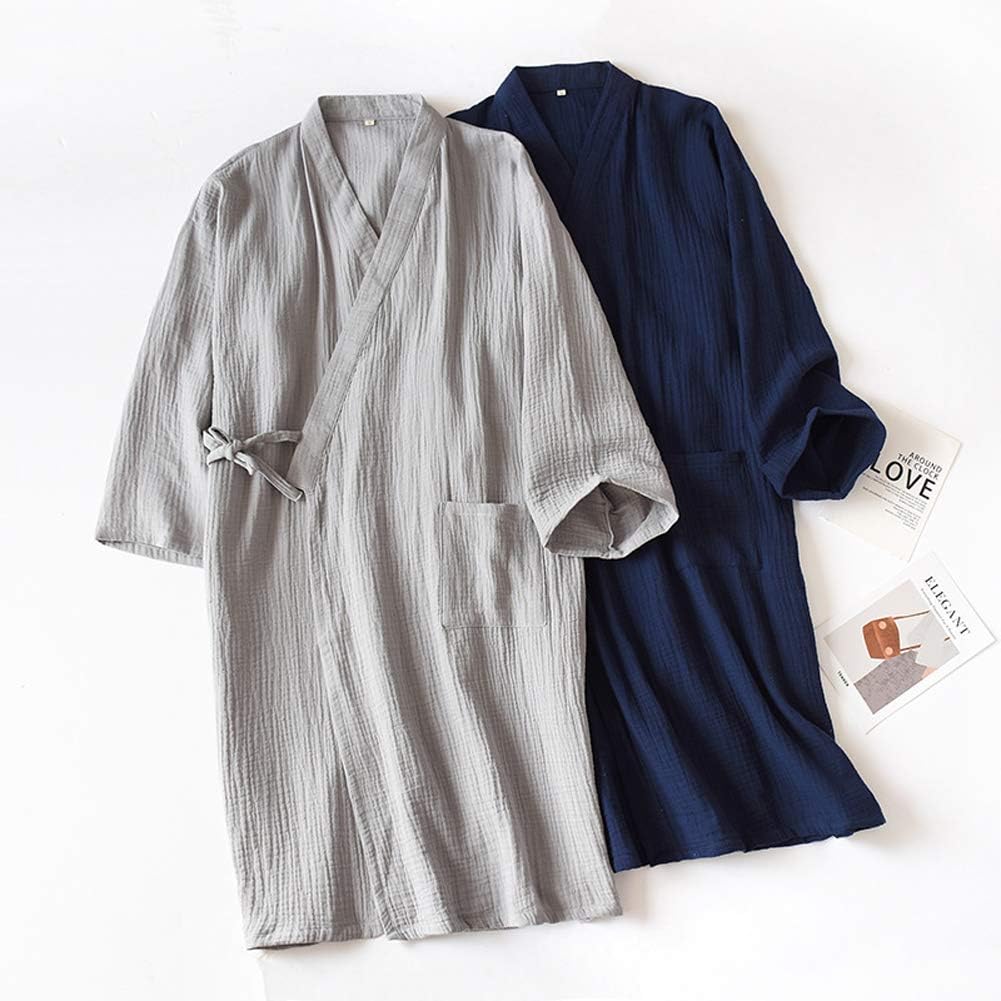 SIQITECHNO Men Kimono Robe Cotton Yukata Spa Sauna Bathrobe Sleepwear Japanese Kimono for Women Loungewear Nightgown Dressing - Image 7