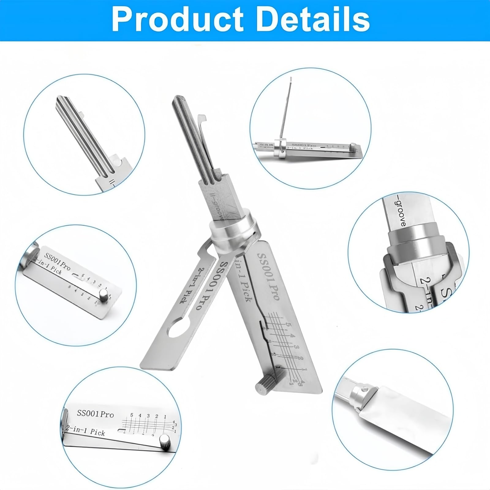 SS001 Pro Lock Pick Tool,2 in 1 Lock Picking Kit & Master Key Decoder,Stainless Steel Picks for Beginners,Practical Locks for Lock Lock,Lock Pick Set - Image 4