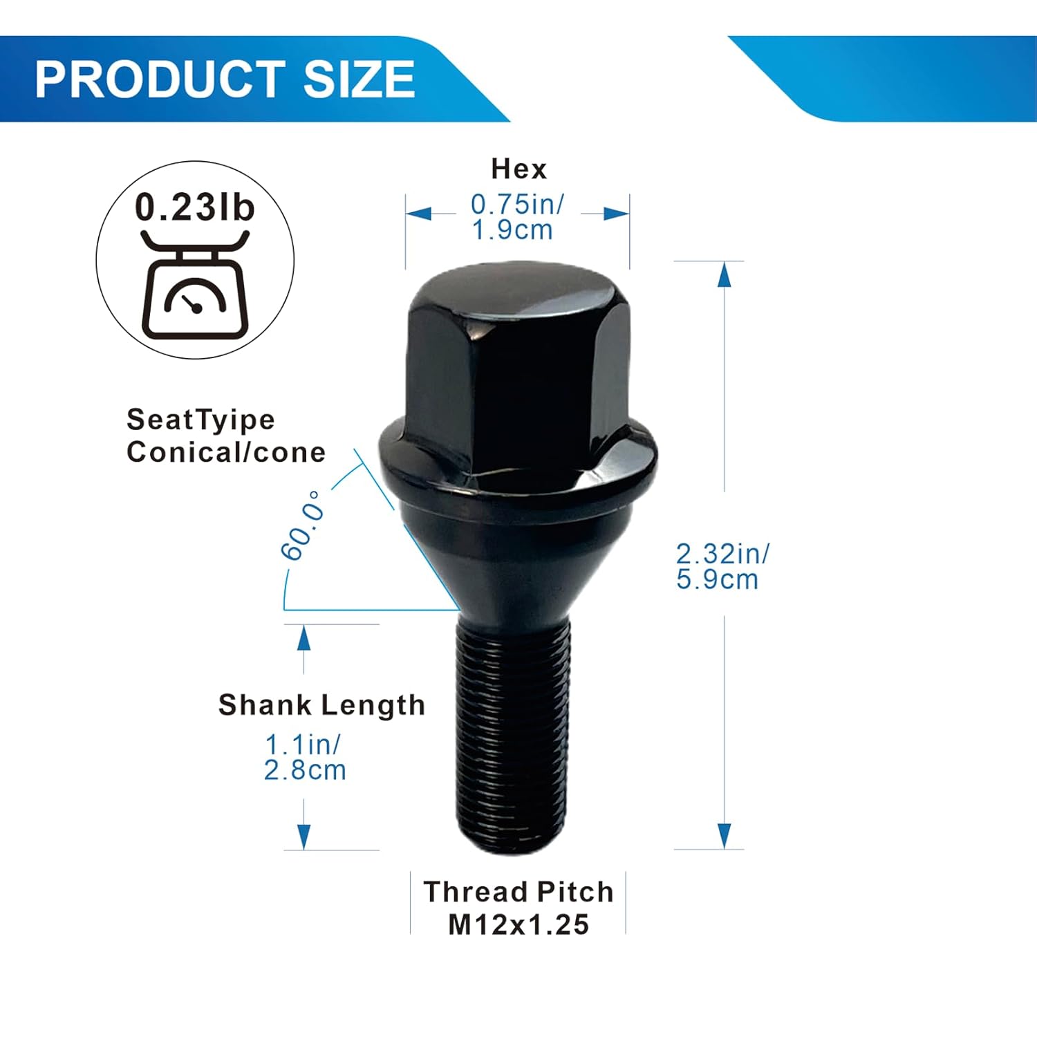 20pcs 611-005 6511051AA Wheel Lug Bolts M12x1.25 Upgrade 19mm Hex Length 28mm for 14-23 Jeep Cherokee (Black)