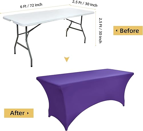 Miniatura 71 de Paquete de 2 Cubiertas de Mesa de Spandex Negro de 6 pies para Mesas Plegables Rectangulares Estándar - Manteles Elásticos Resistentes a las Arrugas