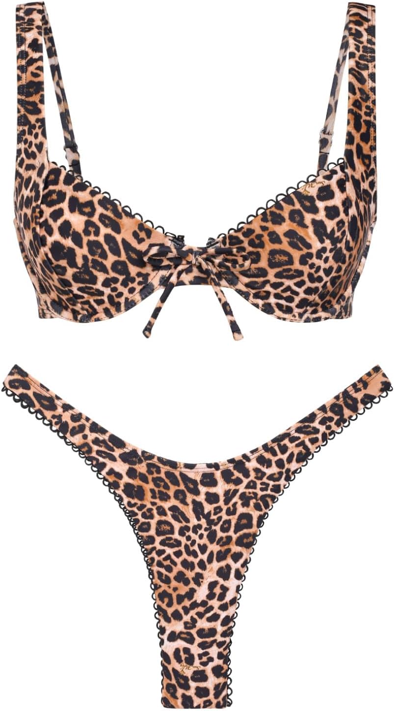 seamoly Gingham Ruched Bowknot Decor High Cut Bikini Set