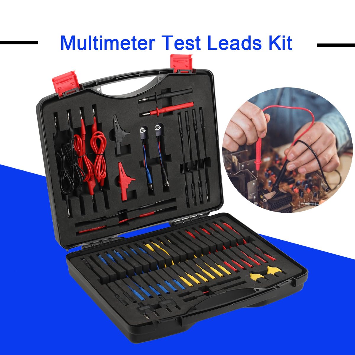 92 Teilig Kabelkoffer Prüfkabel Prüfspitzen für KFZ Fehlerdiagnose | Test Lead Kit, Multimeter Test Leads Kit, Multimeter Sonden Kit Fehlerdiagnose Testkabel Werkzeugkoffer Kabelsatz