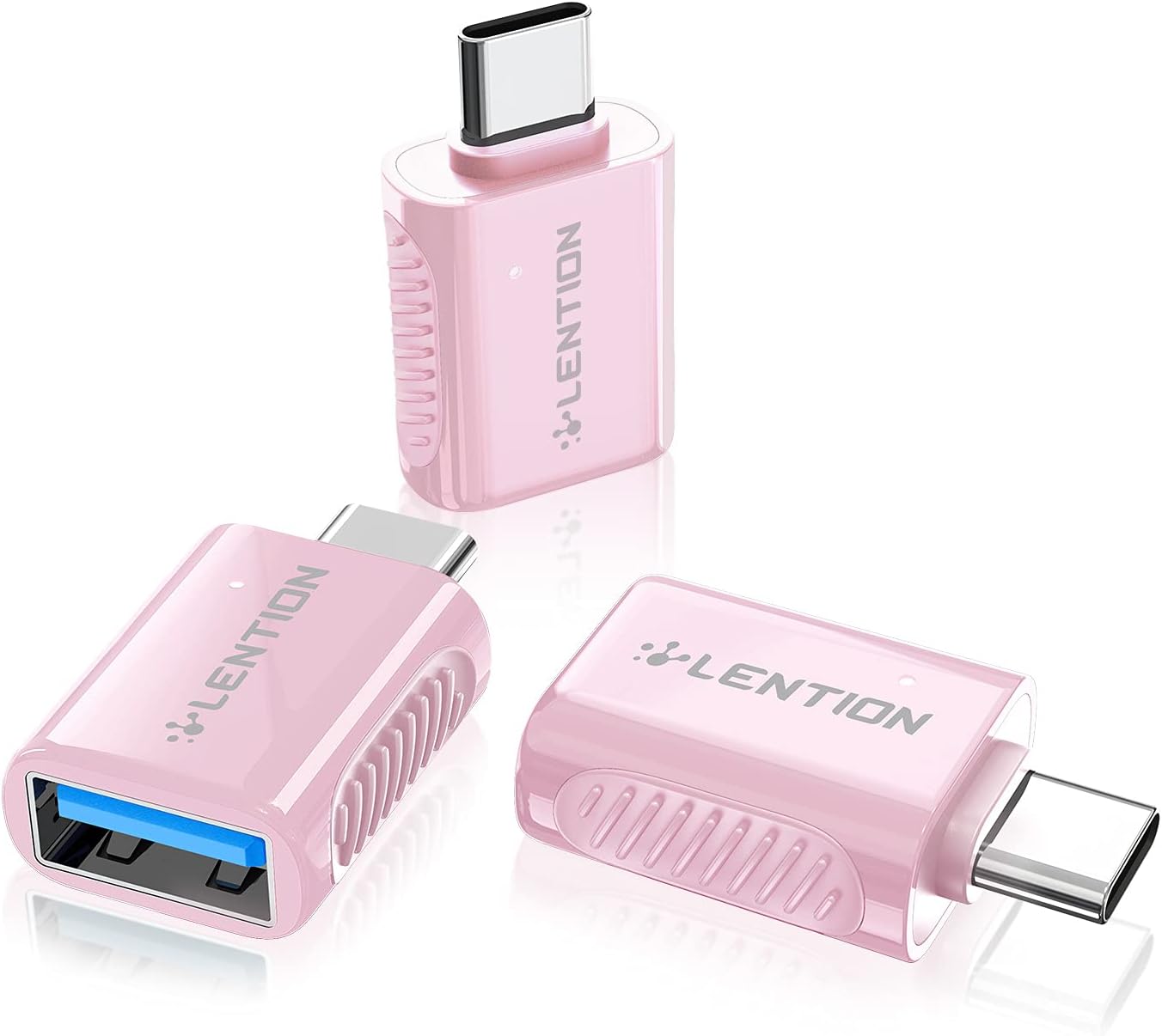 LENTION USB C to USB 3.0 Adapter (3 Pack), Type C Male to USB Female OTG Converter Compatible 2022-2016 MacBook Pro, New iPad Pro/Mac Air/Surface, Phone/Tablet, Stable Driver Certified (CB-C3s, Pink)