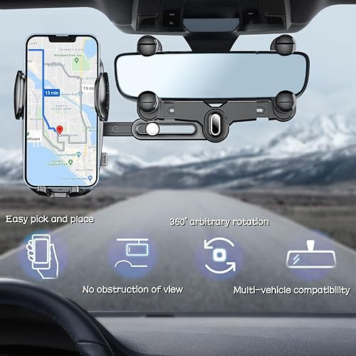 Miniatura 3 de OFBAND Soporte para teléfono con espejo retrovisor, soporte para teléfono con espejo retrovisor retráctil y giratorio de 360, soporte universal