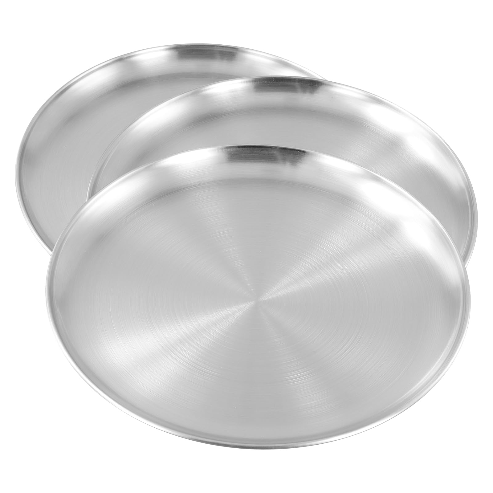 FUNSUEI 8 Pezzi Teglia per Pizza in Acciaio Inox, Piatti Rotondi 26 cm, Argento, Stoviglie Portatili per Campeggio, Cucina, Feste, Picnic e BBQ