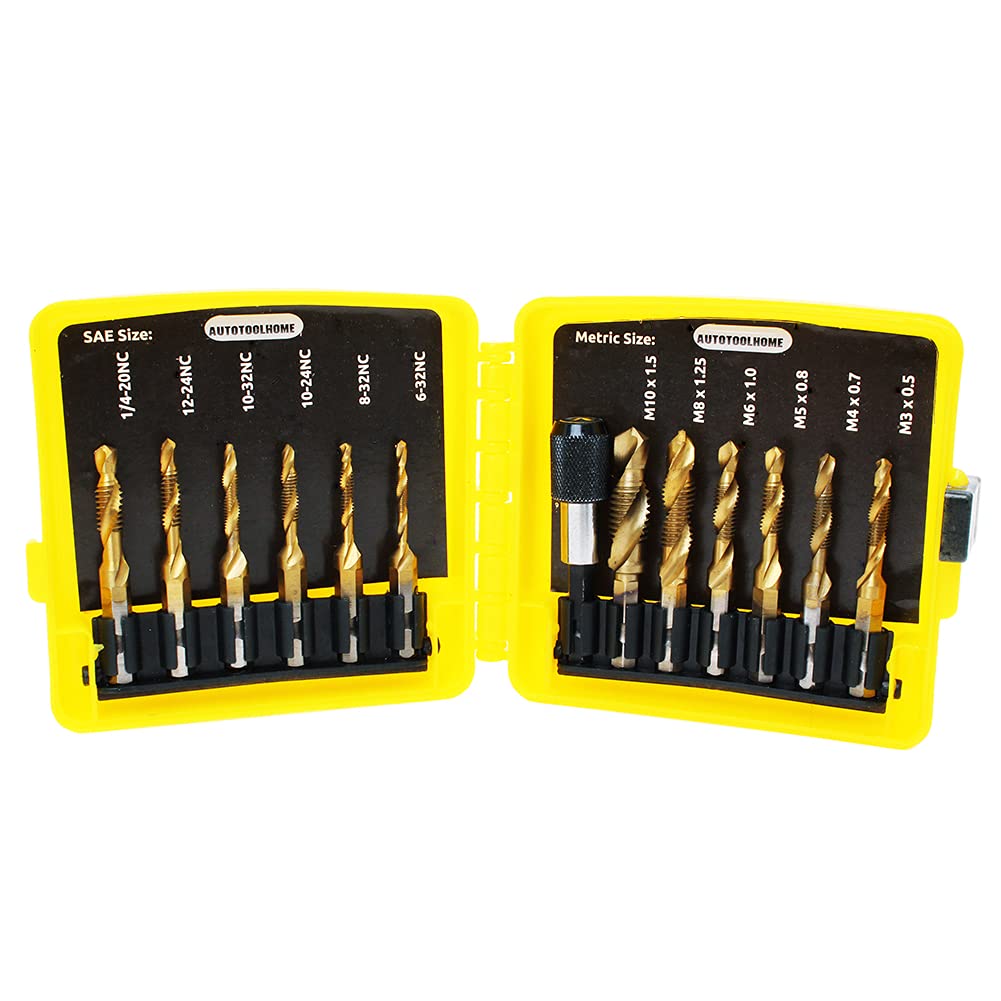 AUTOTOOLHOME Titanium Combination Drill Tap Bit Set 13PCS SAE and