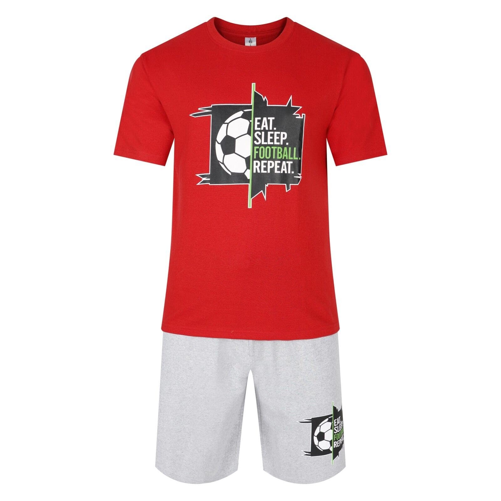 North East Men's Mnv 2 - Eat Sleep Football Red/Gry Short Pyjamas Football Pj Sets Footy Night Sleep Lounge Wear L Xl Xxl New (Mnv 2 - Xl)