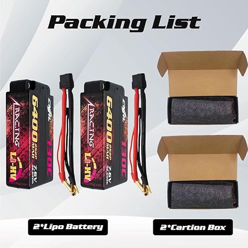 Miniatura 6 de CNHL 6400mAh 2S Lipo Battery Shorty High Voltage 7.6V 130C Estuche rígido con enchufe XT60 para RC coche, tanque, barco, avión, camión (2 paquetes)