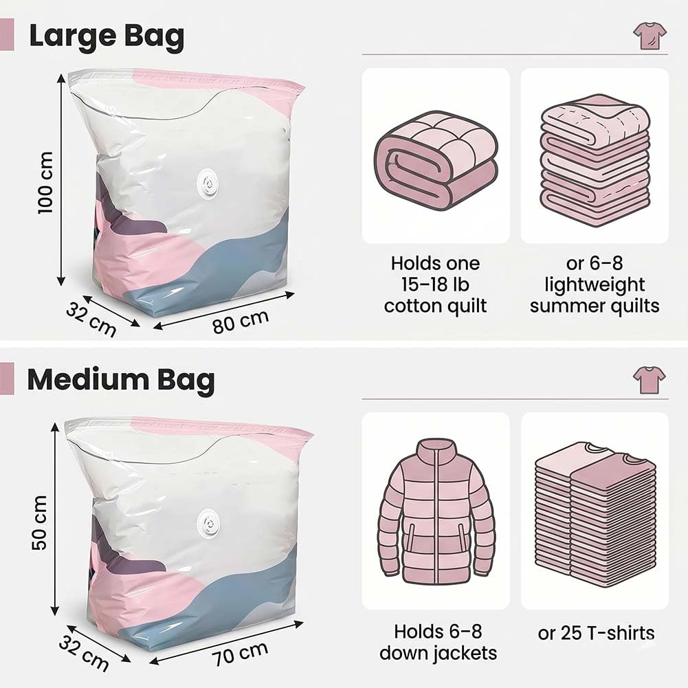 2026 No Pump Large Vacuum Storage Compression Bags, 3-Sec Press & Seal Heavy-Duty Space Saver Bags, Reusable Cube Vacuum Seal Bags for Jumbo Bedding, Comforters, Blankets & Clothes (3PCS,L)