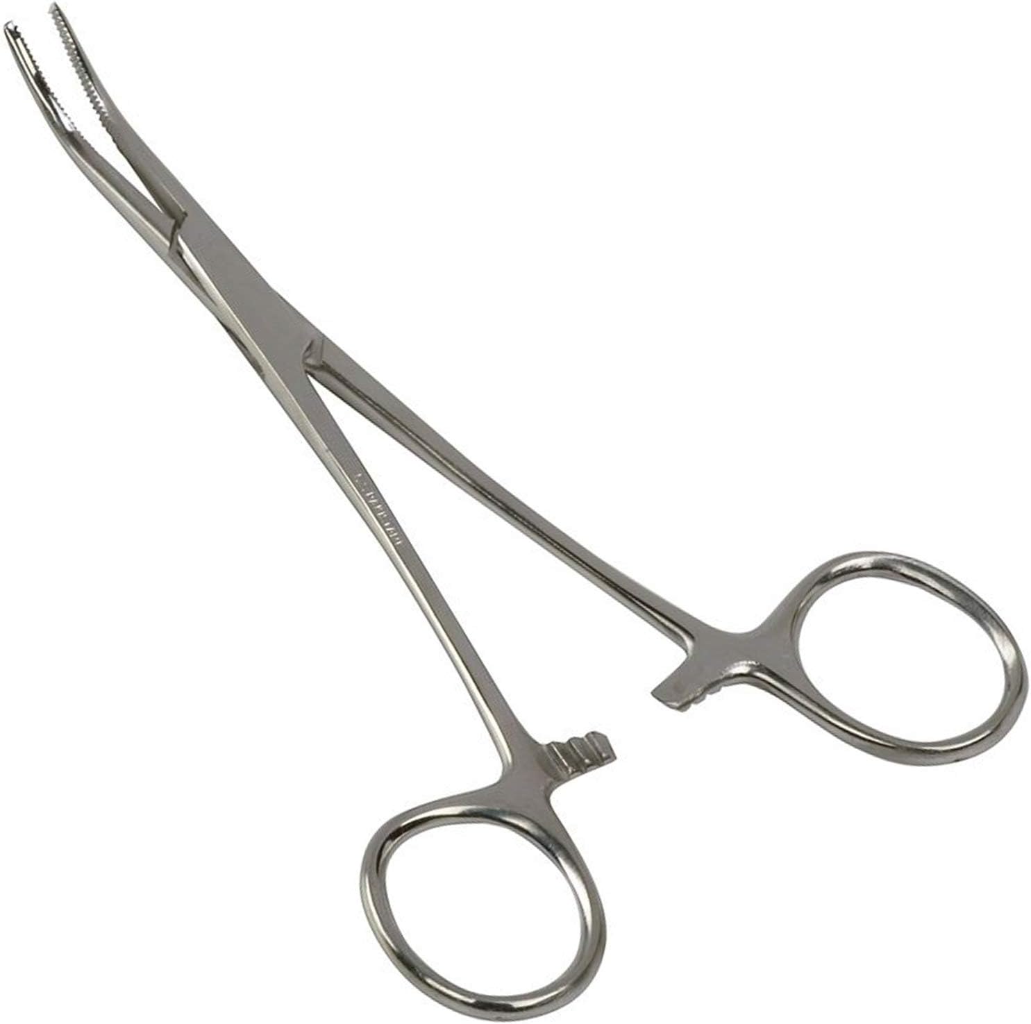 MABIS Precision Kelly Forceps Locking Tweezers Clamp, Silver, Curved, 5-1/2 Inch, 1 Count (Pack of 1)