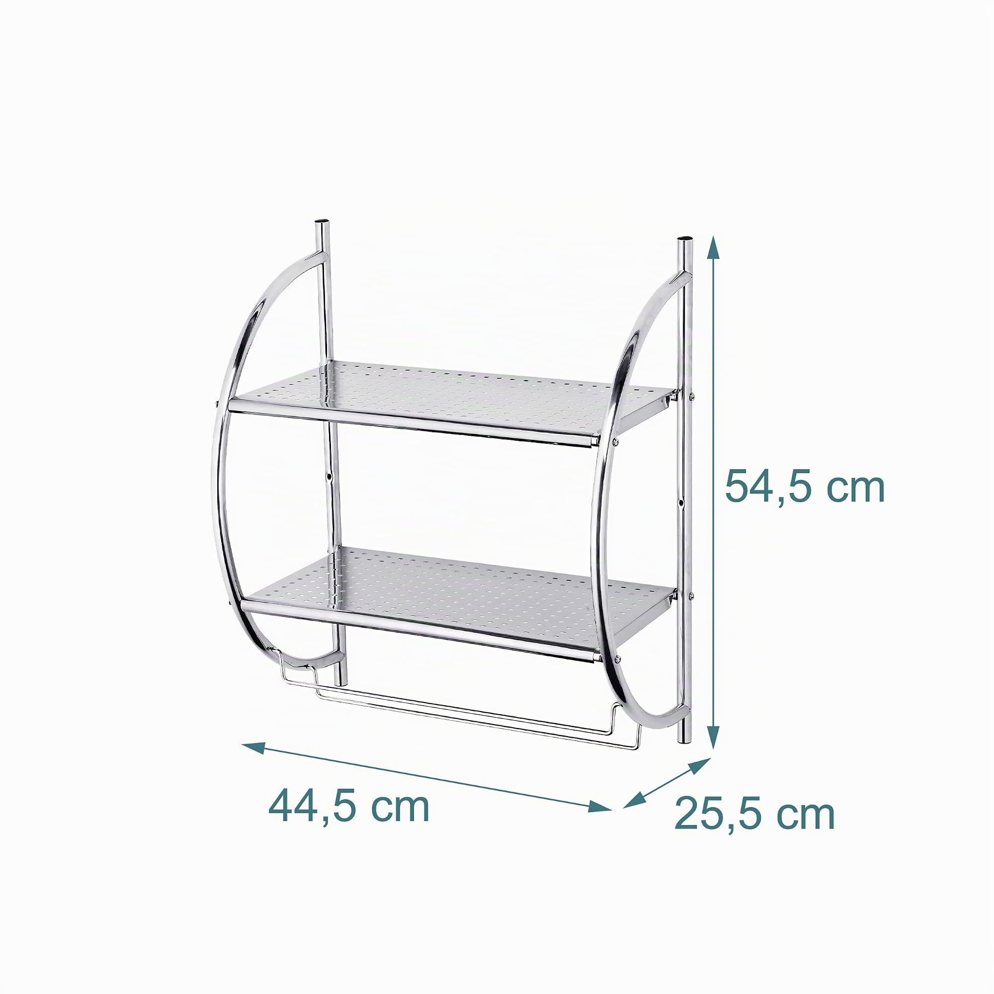 Relaxdays estantería de Pared baño, 2 baldas, 2 toalleros, 54,5×44,5×25,5 cm, Acero INOX., Plateado