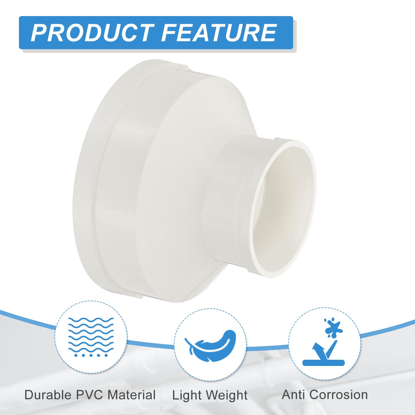 PATIKIL 8" to 4" Duct Reducer, PVC Pipe Increaser Adapter Ducting Airflow Tube Pipe Fitting for DWV (Drain - Image 3