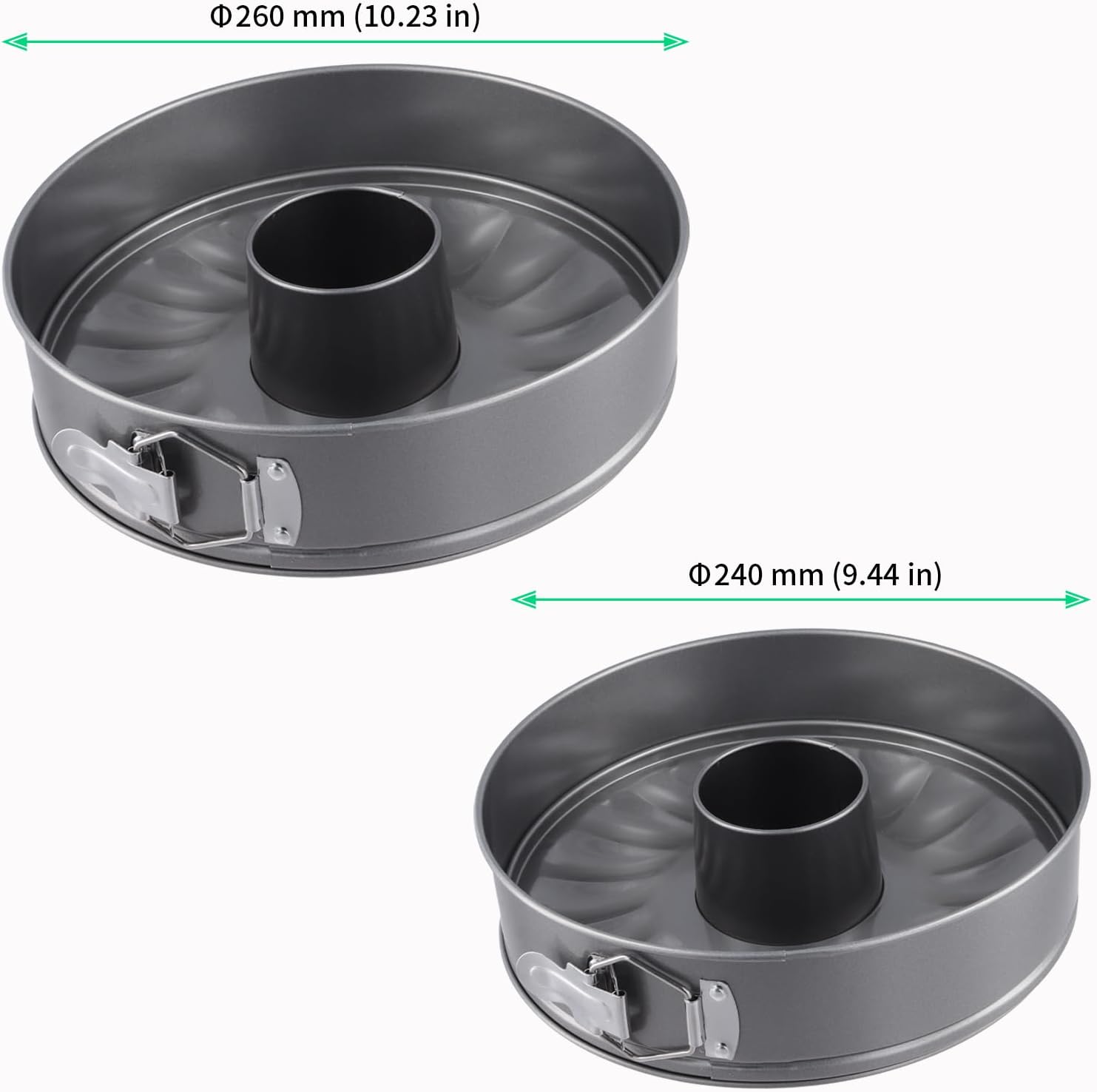 FUNSUEI Set of 2 Springform Baking Moulds, 26 cm and 24 cm, Black Grey Cake Tin, Round Baking Moulds for Cheesecakes, Tarts, Desserts image 2