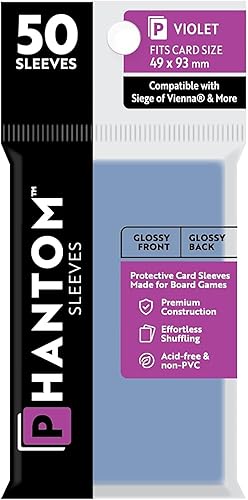 Phantom Sleeves Violeta Tamaño 1.929 x 3.661 in Brillante DelanteroAtrás - Paquete de 50 - Fundas protectoras transparentes para tarjetas de juegos