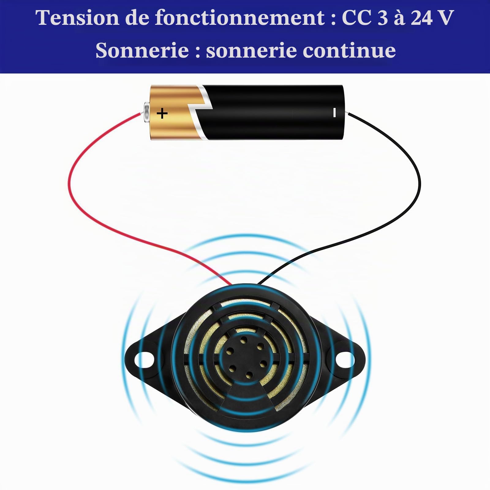 Lot de 12 alarmes électroniques SFM-27-I - Buzzer électronique piézoélectrique Actif - DC 3-24 V - avec Fil - 110 mm