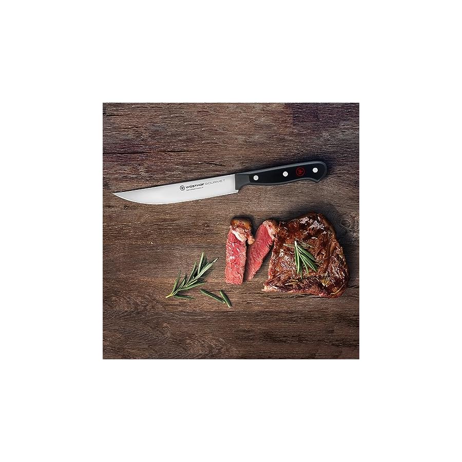 Wusthof Gourmet 6 Piece Steak Knife Set with Wood Case (Black Handles)
