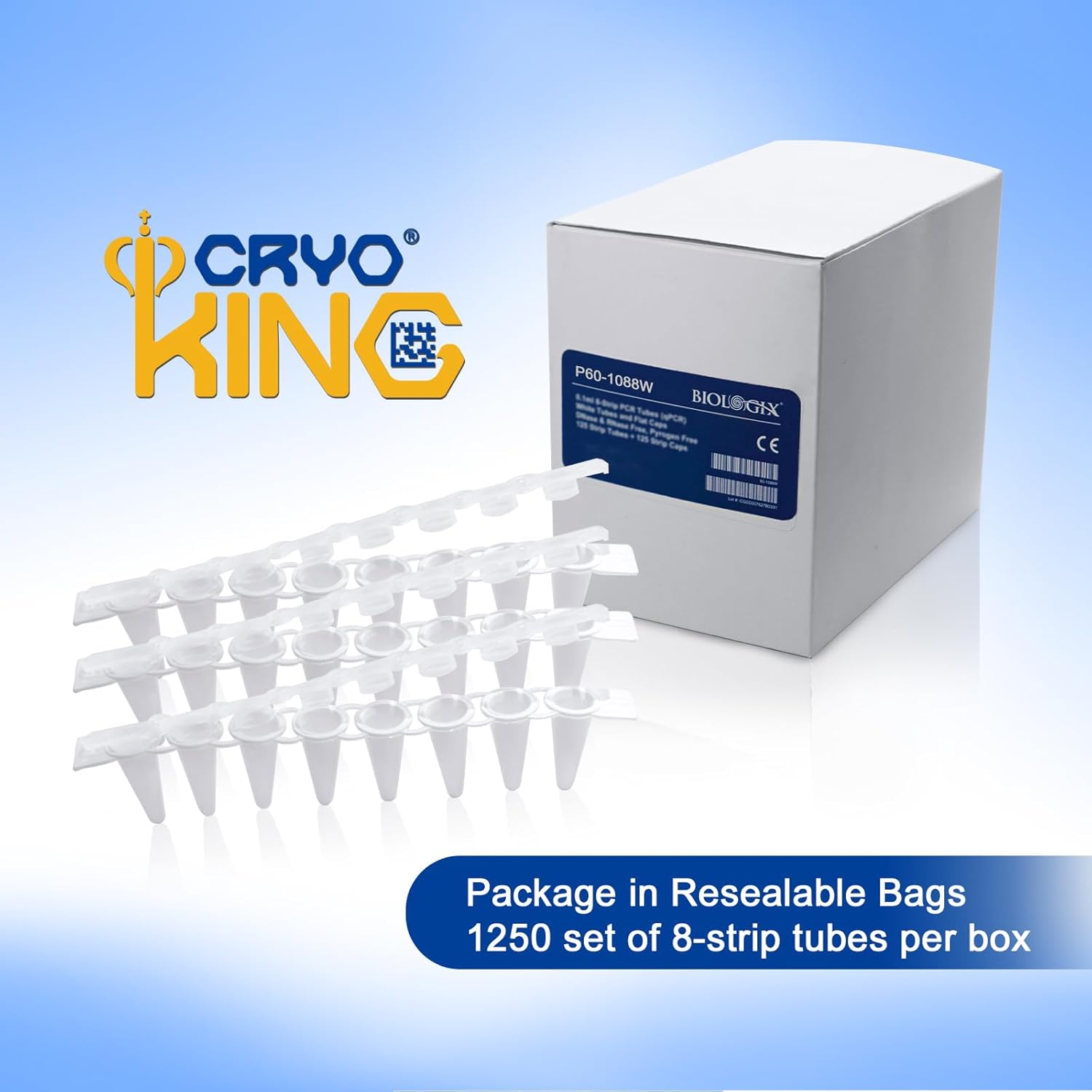 0.1ml 8-Strip PCR Tubes, White PCR Tubes with Flat Caps, Ultra Thin Wall PCR Reaction Tubes, Polypropylene Microcentrifuge PCR Tube, DNase/RNase Free, 125 Sets/Pack (White, 125Pcs)
