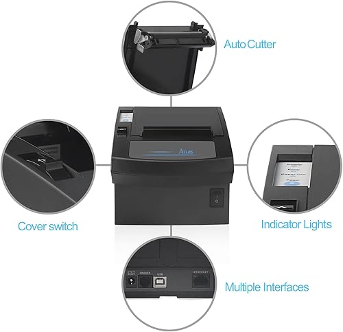 Miniatura 6 de Aclas Impresora térmica de recibos de 3 pies 18 de 3.150 in con cortador automático, cajón de efectivo, ventanas ESCPOS para impresoras de recibos