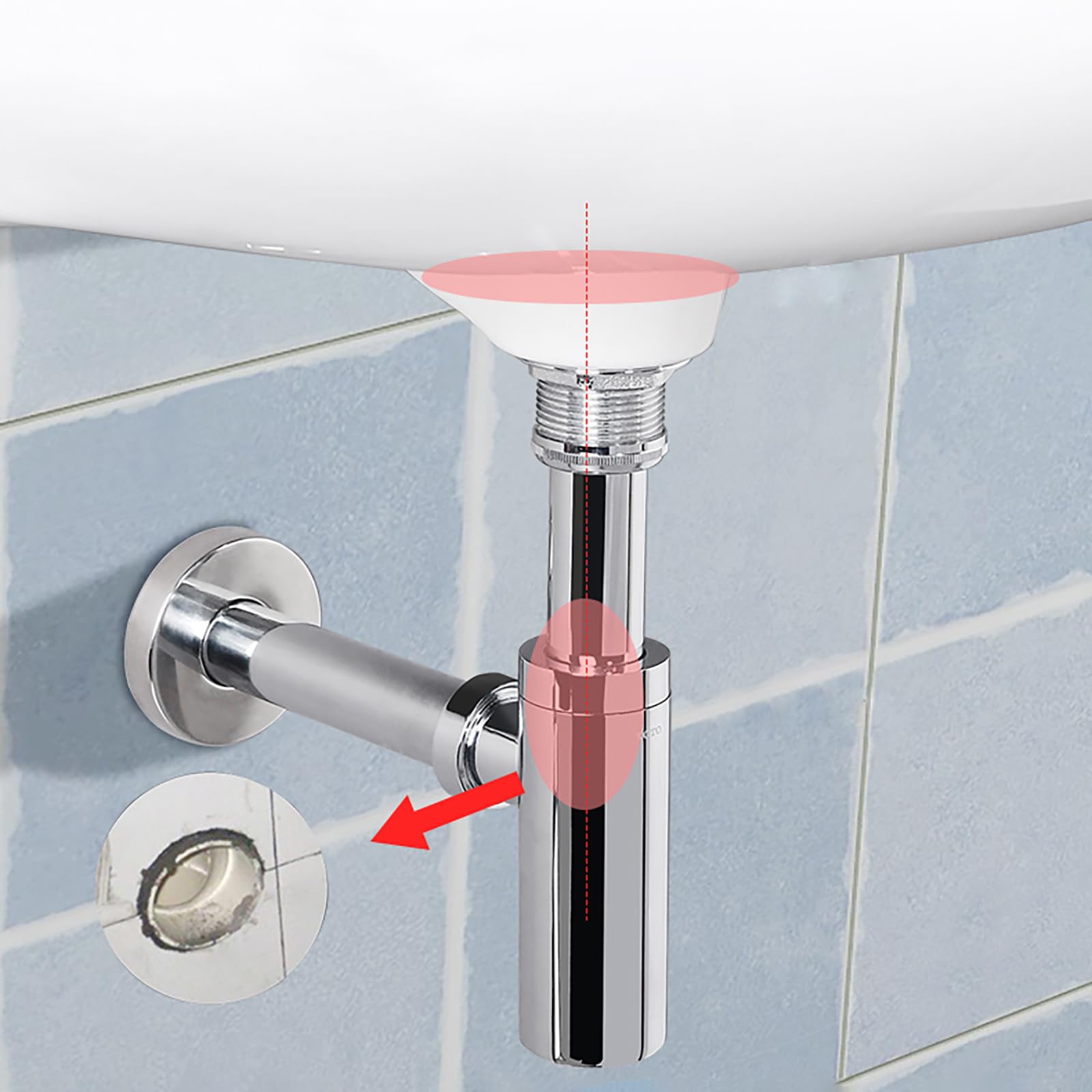 Syphon Waschbecken mit Pop Up Ablaufventil und Überlauf,Reinigungsöffnung,Geruchsverschluss,Höhenverstellbares Waschtisch Siphon für Badezimmer Küchenspüle,1 1/4″