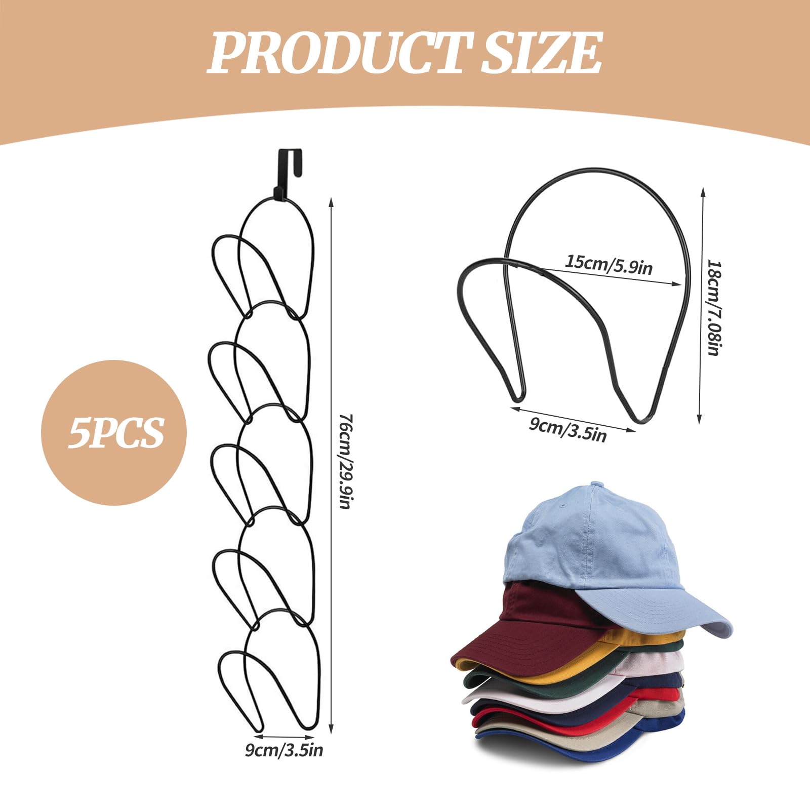 5 Stück Cap Halter Tür Hut Racks, Baseball Cap Halterung Hängende Caps Halterung Wand Multifunktional Mützen Aufbewahrung Kappenhalter für Schals Handtaschen Handtücher Kleidung Krawatten