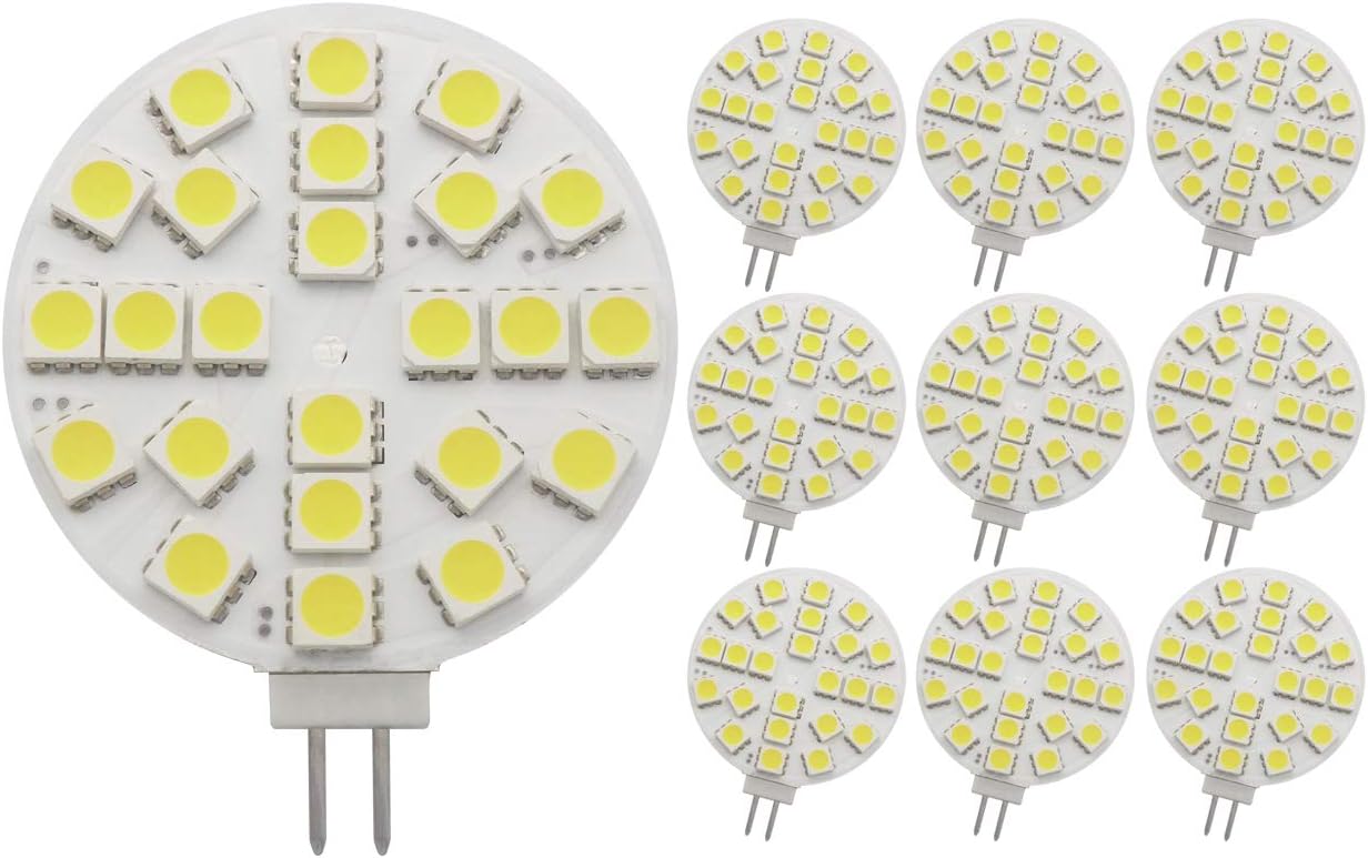 GRV G4 24-5050 SMD LED Bulb AC/DC12V-24V Super Bright Light 30W Halogen Bulb Replacement RV Camper Under Cabinet Dome Light Warm White Pack of 10