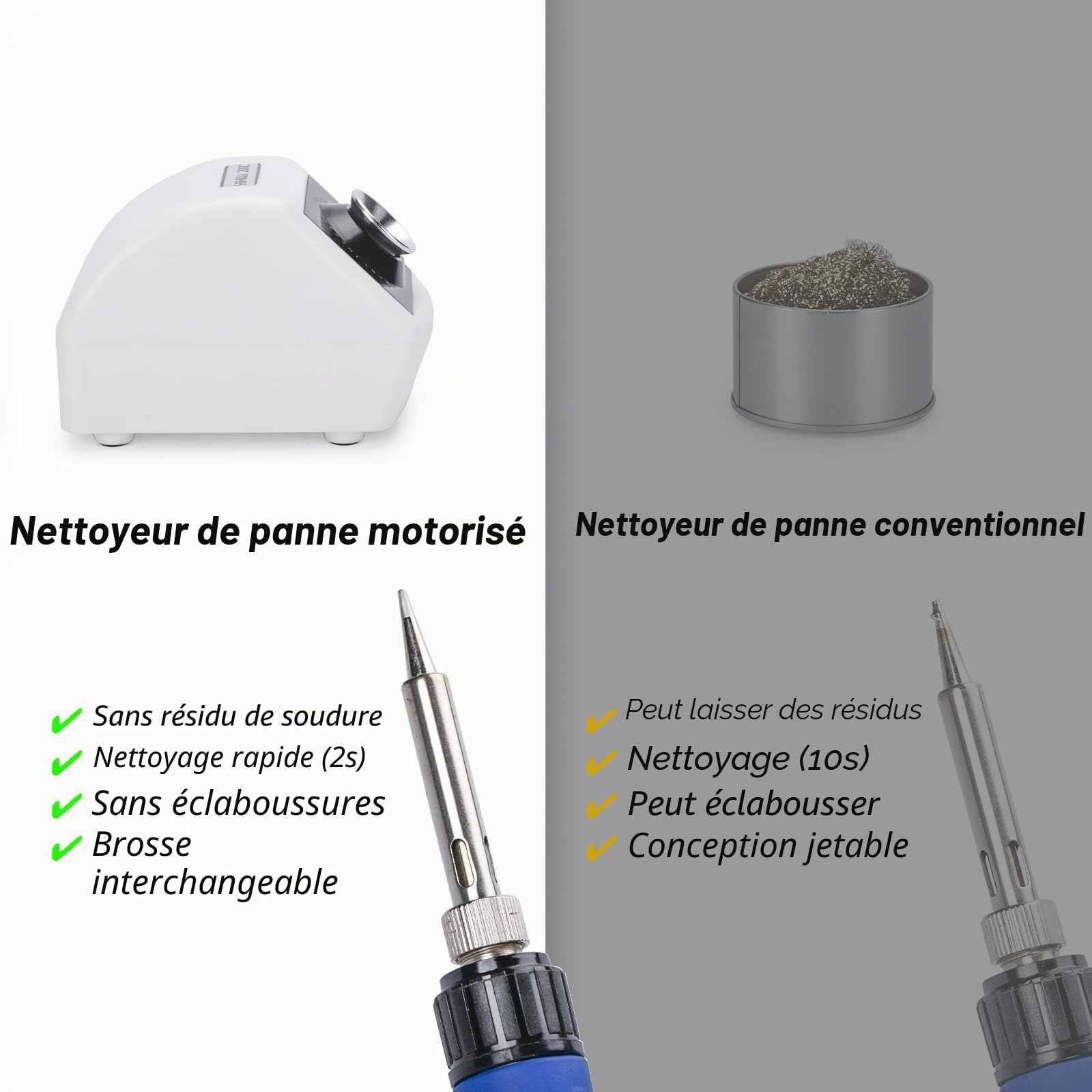 YIHUA 200C Nettoyeur de panne de fer à souder motorisé avec capteur infrarouge, 4 brosses en laiton et adaptateur secteur 12V. Compatible série 900M, série 907, série 902 (EU Plug)